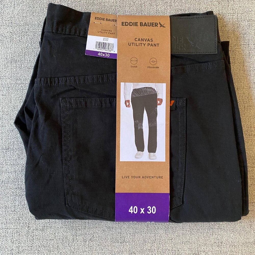 Men's Eddie Bauer Stretch Ultra Durable Canvas Utility Pant, Black 32, 40